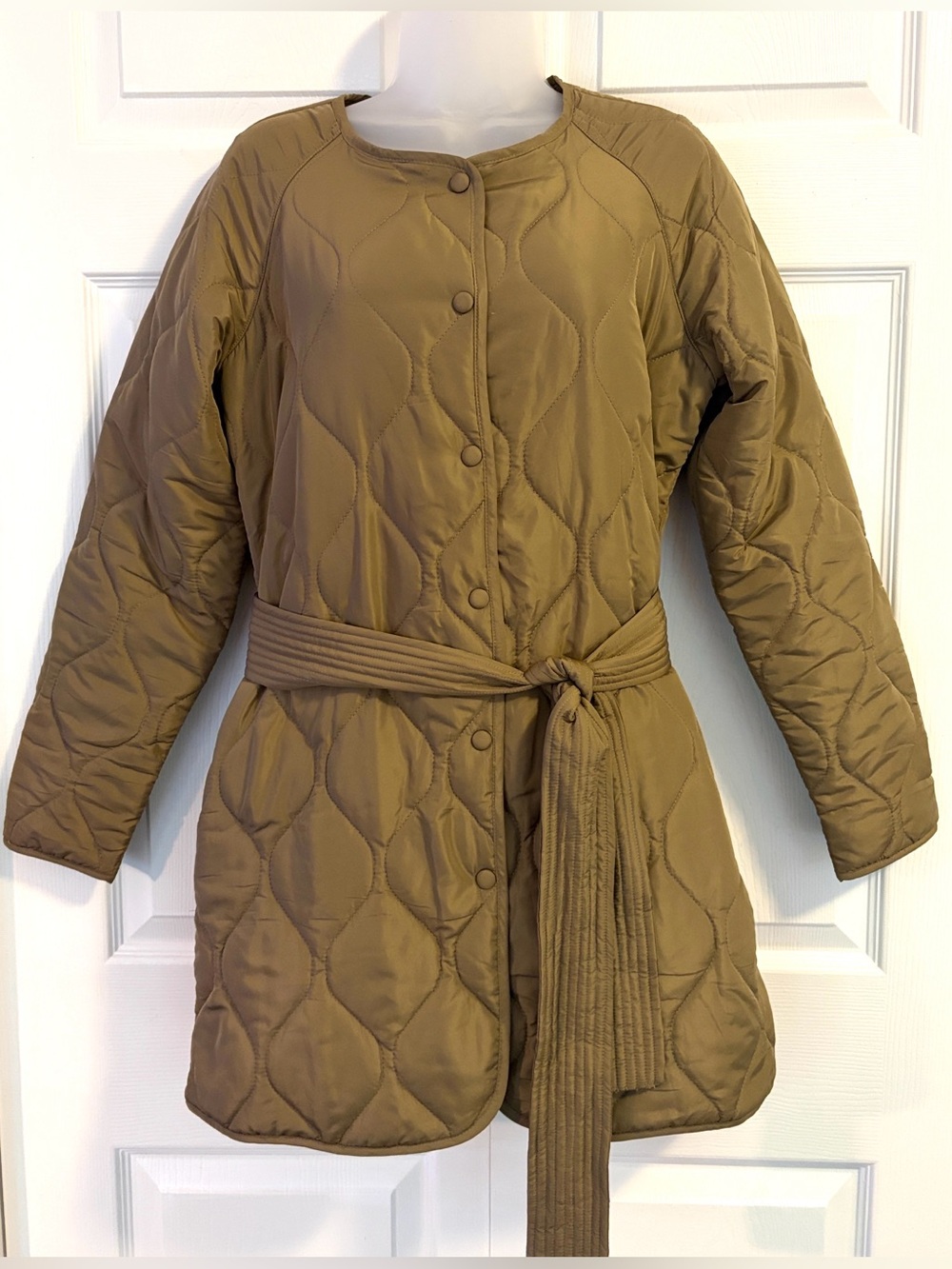 UNTUCKit Lindy Jacket Quilted Jacket  Tie Waist Belted Olive Green size Medium